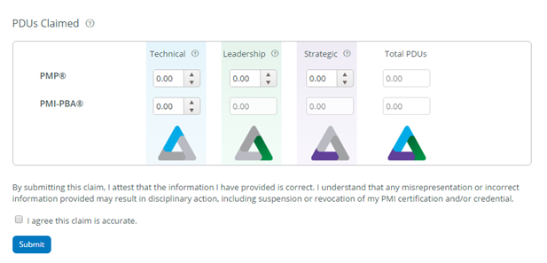 PDUs for the relevant category of Talent Triangle