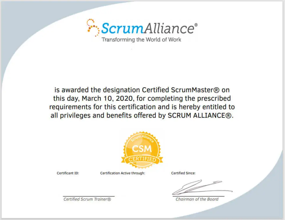 Сертификат Scrum Master.