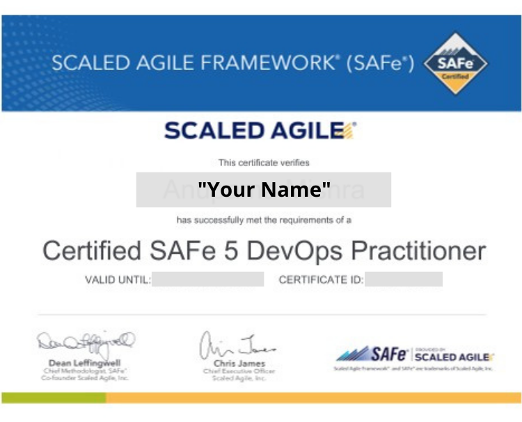 SAFe DevOps Sample Certificate